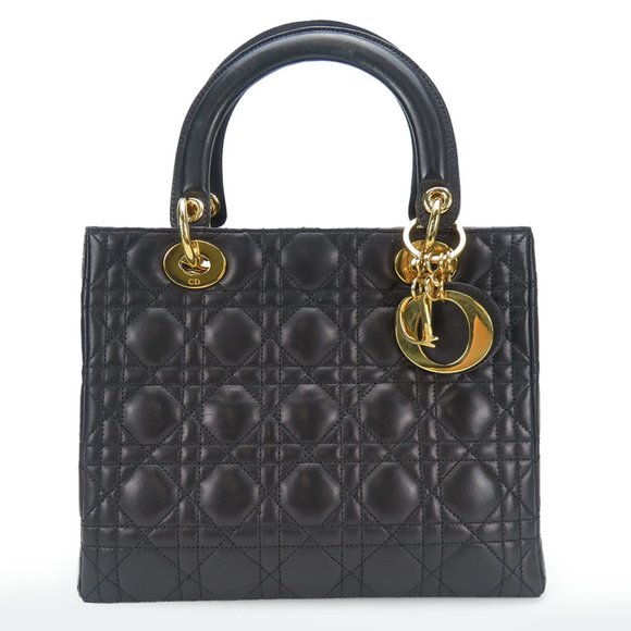 Dior Handbags - CHRISTIAN DIOR Lady Cannage Lambskin Black Shoulder Bag